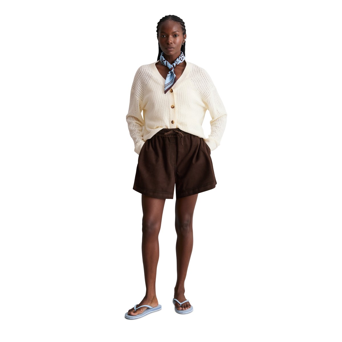 Short en cuir regular en cuir de chèvre velours doux rouge foncé, MARC O’POLO DENIM