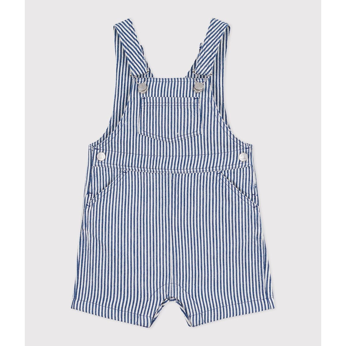 Salopette courte en serge rayée rayé bleu/blanc, PETIT BATEAU