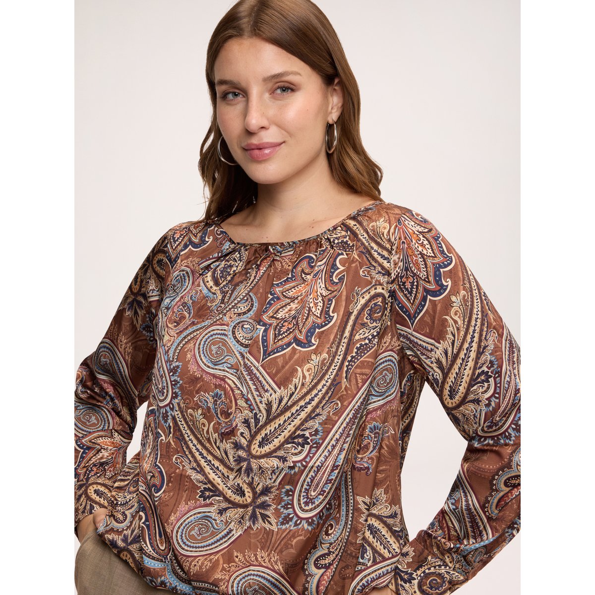 Blouse à imprimé paisley marron, FIORELLA RUBINO