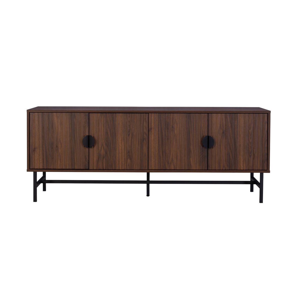 Meuble TV décor bois rainuré 4 portes 157,5cm BAZALT bois foncé, SWEEEK
