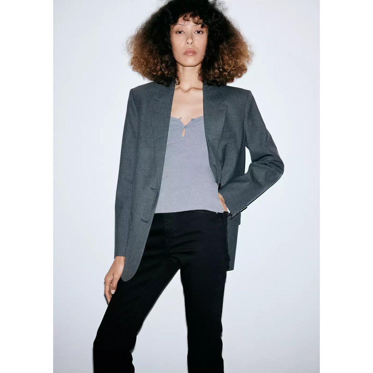 Jean flare crop black denim, MANGO