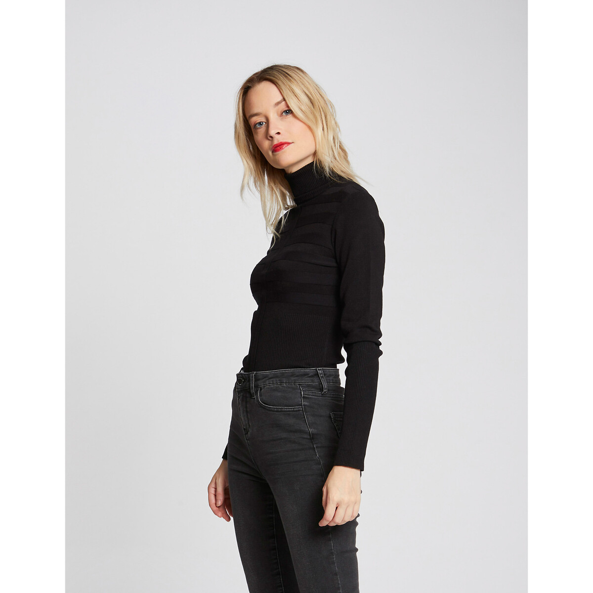 Pull col roulé fine maille noir, MORGAN