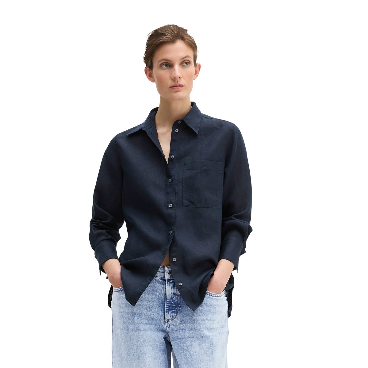 Blouse en lin regular en qualité légère bleu fooncé, MARC O'POLO