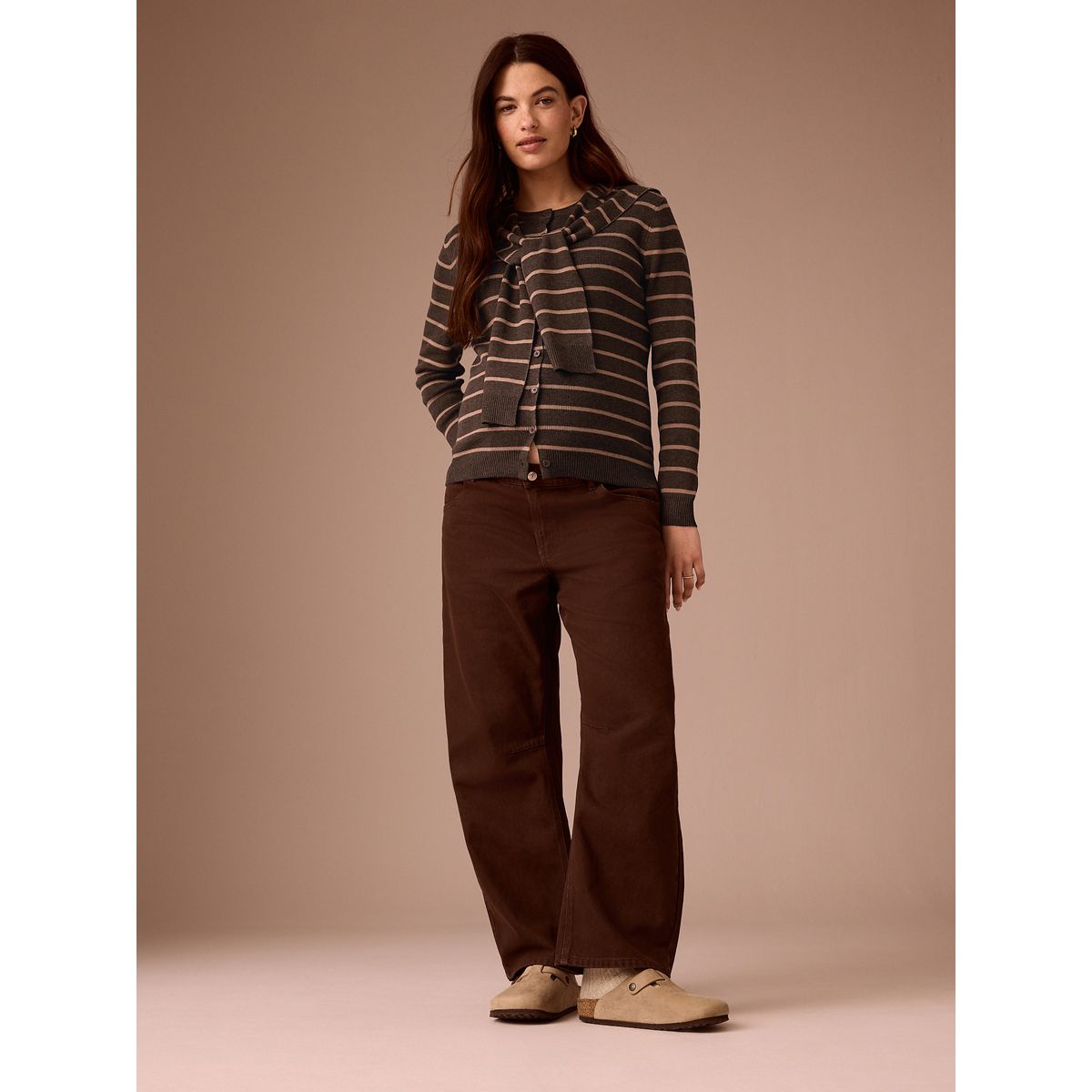 Cardigan rayé en laine mélangée maternité marron, NEXT