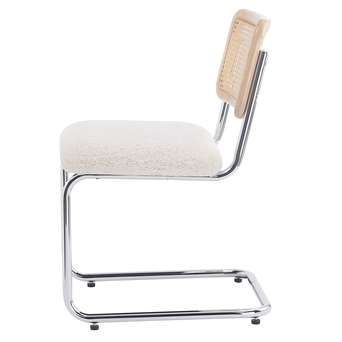 Lot de 2 chaises bouclette et cannage, SOFIA blanc cassé, NORDLYS