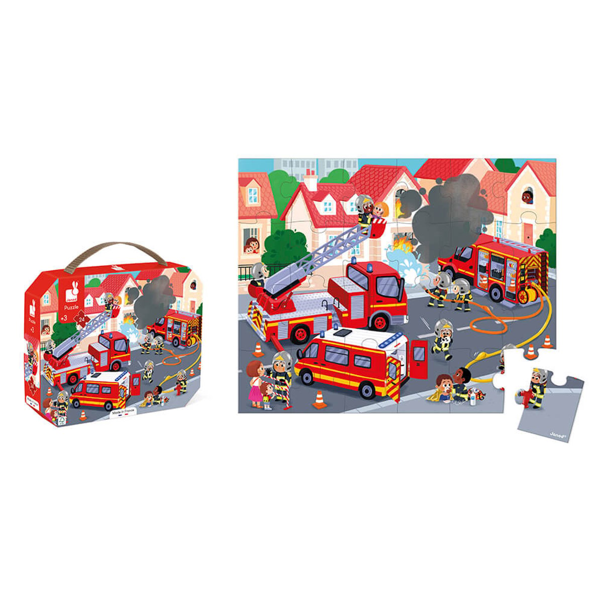 Puzzle Pompiers 24 Pièces rouge, JANOD