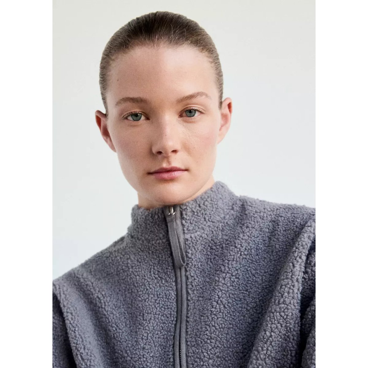 Veste zippée effet mouton bleu, MANGO