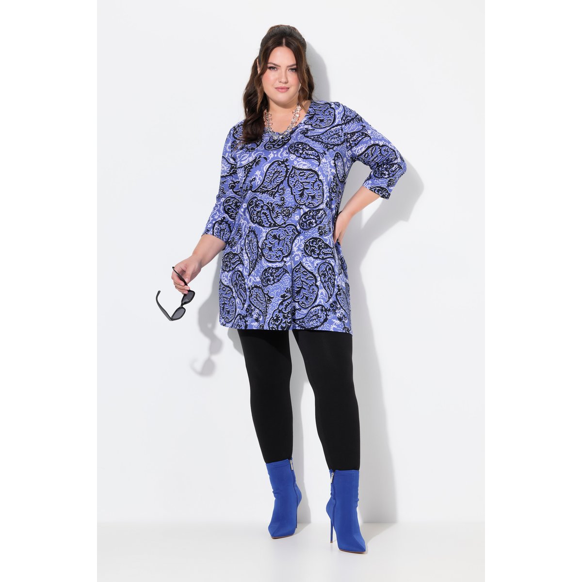 T-shirt long motif cachemire marine, ULLA POPKEN