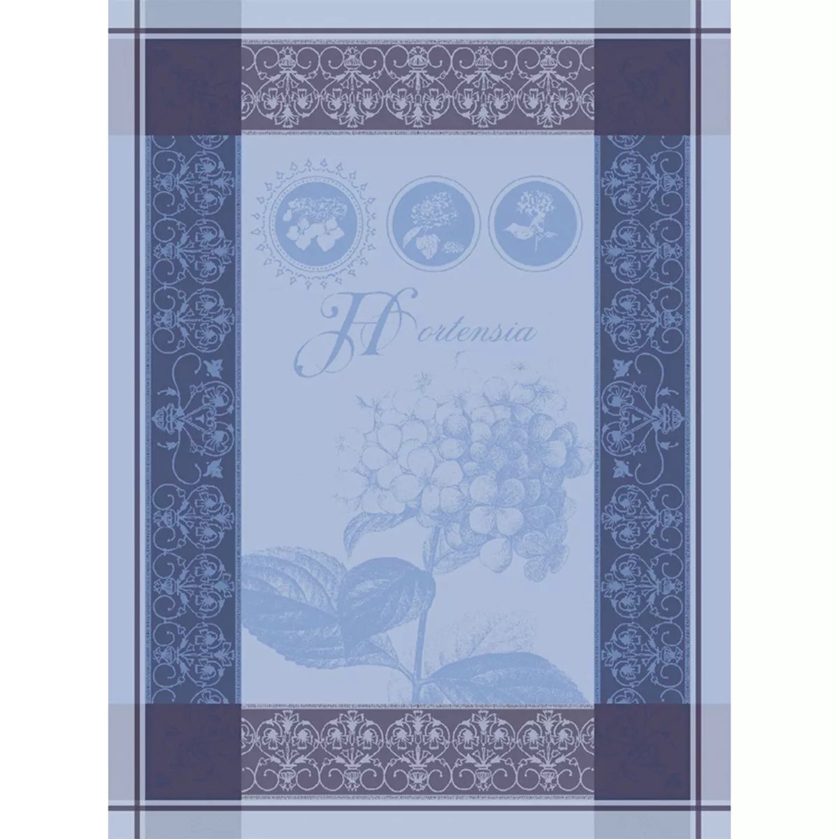 Torchon pur coton HORTENSIA bleu, GARNIER THIEBAUT