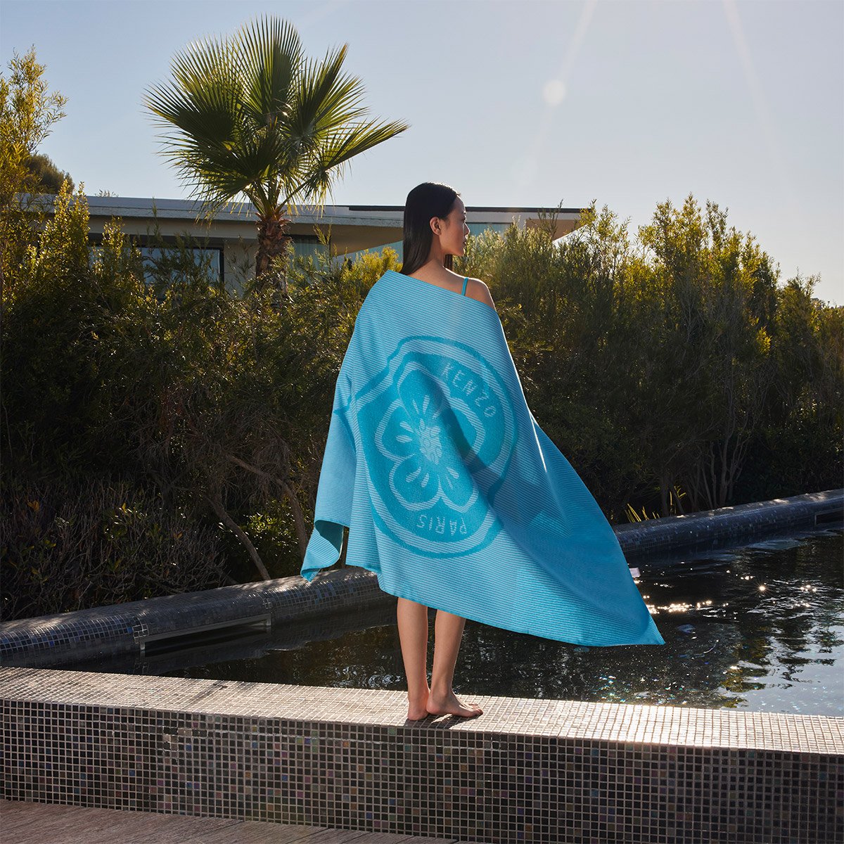 Serviette de plage en coton, K HEART turquoise, KENZO HOME