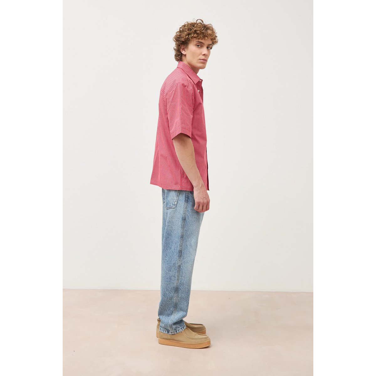 Chemise boyfriend en coton rouge, BONOBO