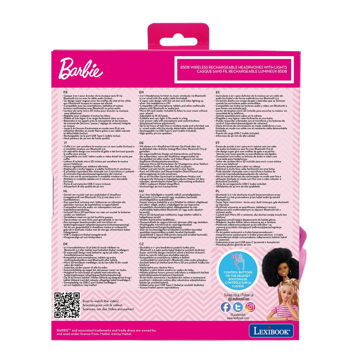"Casque Barbie sans fil rechargeable lumineux avec oreilles de chat" rose, LEXIBOOK