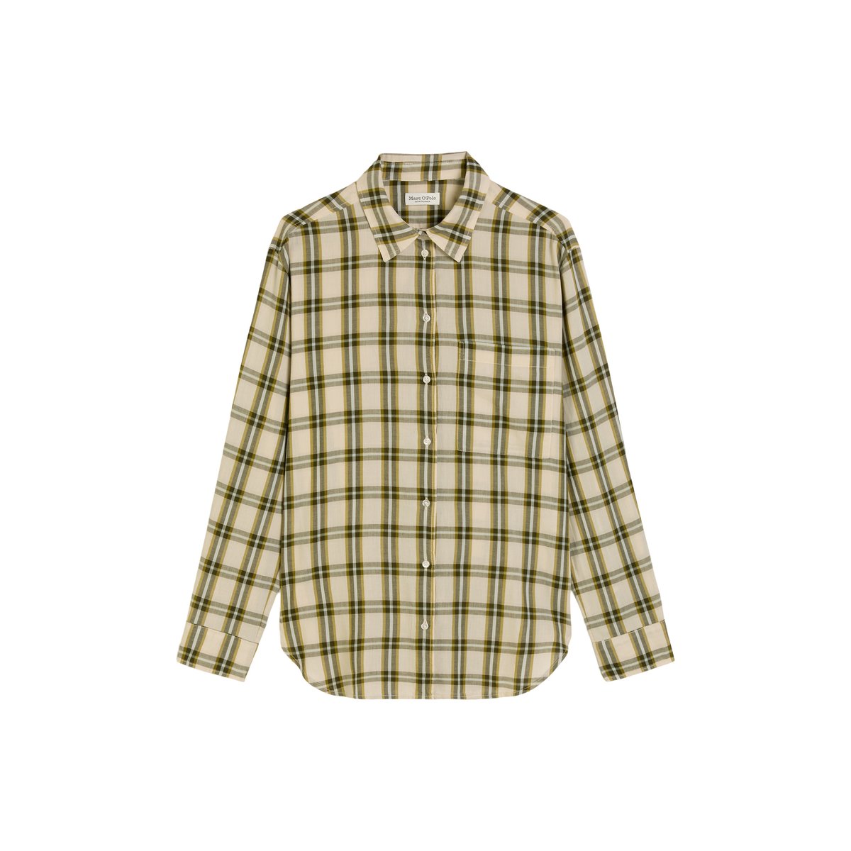 Chemisier à carreaux regular en voile de coton beige, MARC O'POLO