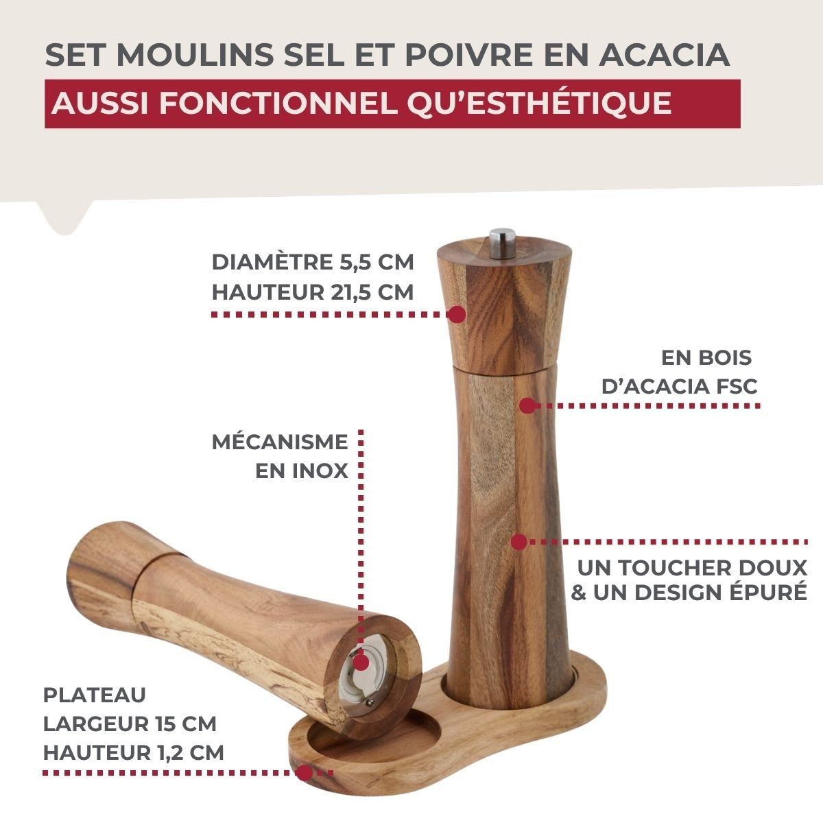 Set moulin à poivre et sel en bois ACACIA bois, FACKELMANN