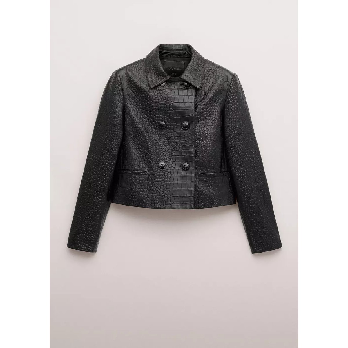 Veste cuir double boutonnage noir, MANGO