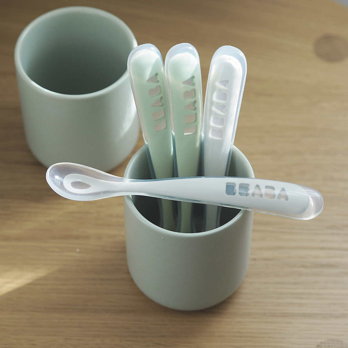 Lot de 4 cuillères 1er âge silicone 913553 gris/vert, BEABA