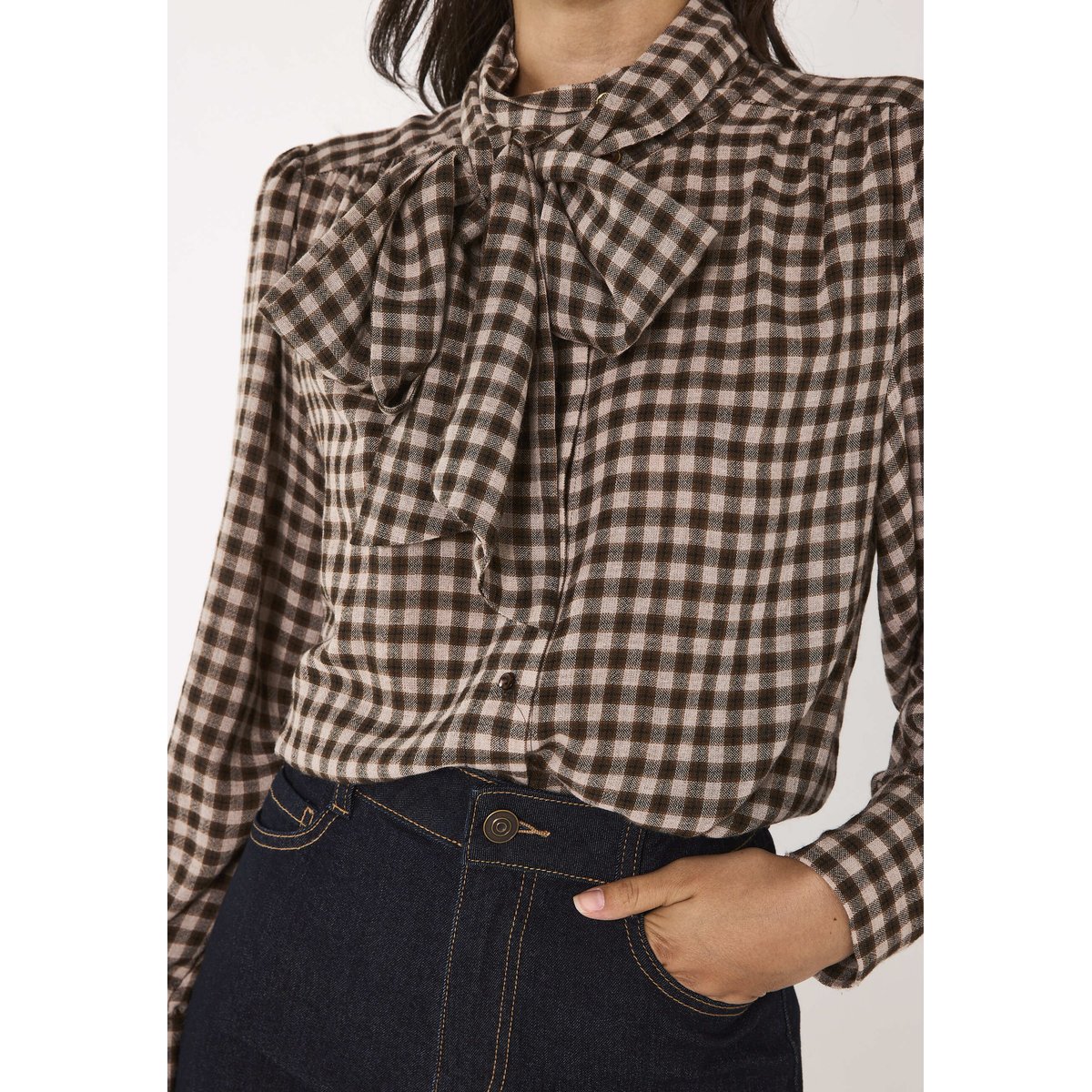 Blouse à carreaux en viscose mélangée SPIRIT beige, Maison 123