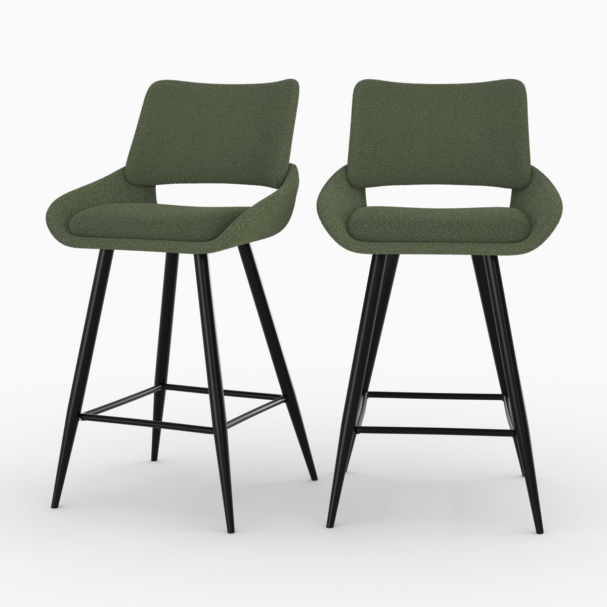 Lot de 2 chaises pour îlot central en tissu bouclé 66 cm - ALFY vert kaki, MAISON PAVANE