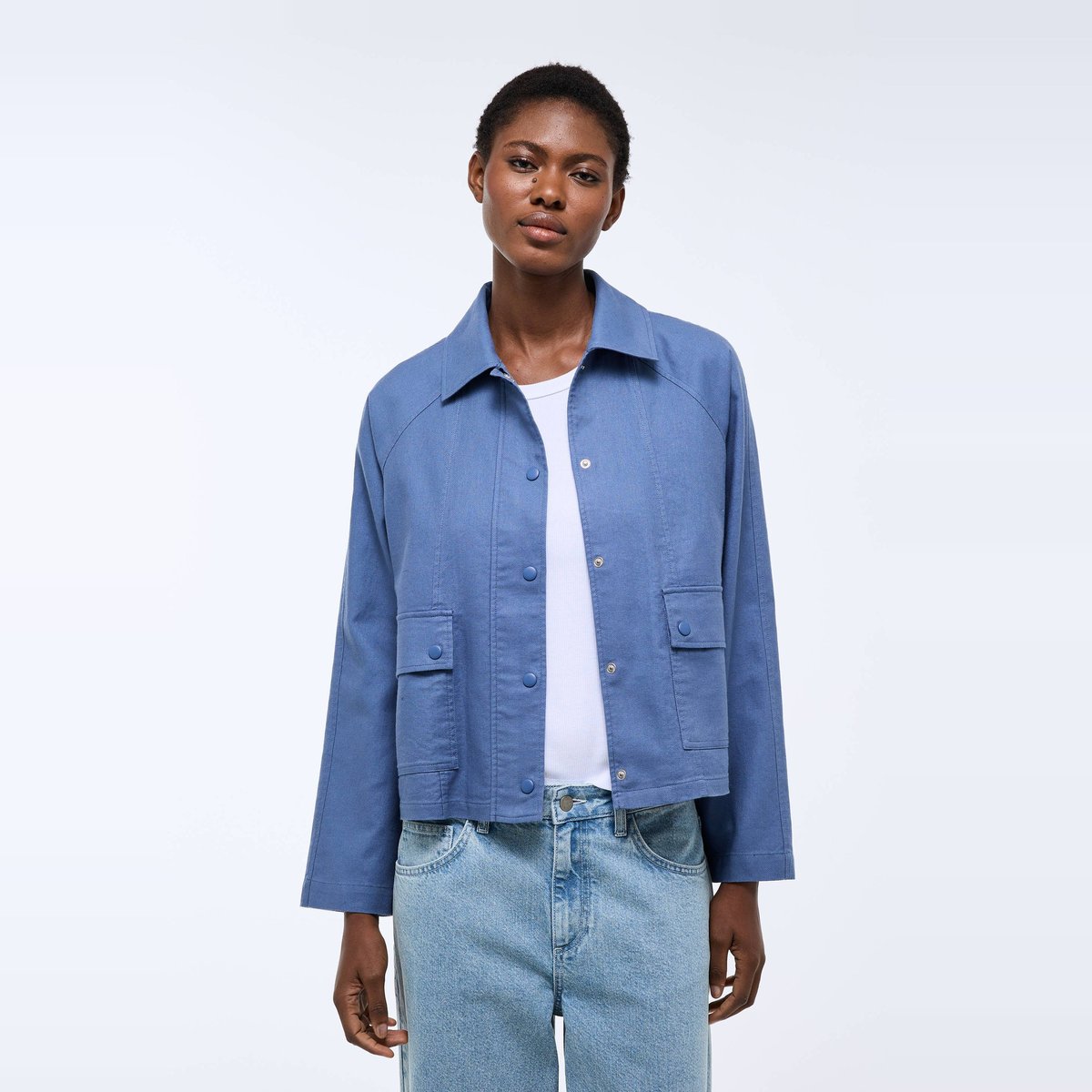 Veste courte unie en lin et coton brise, MONOPRIX
