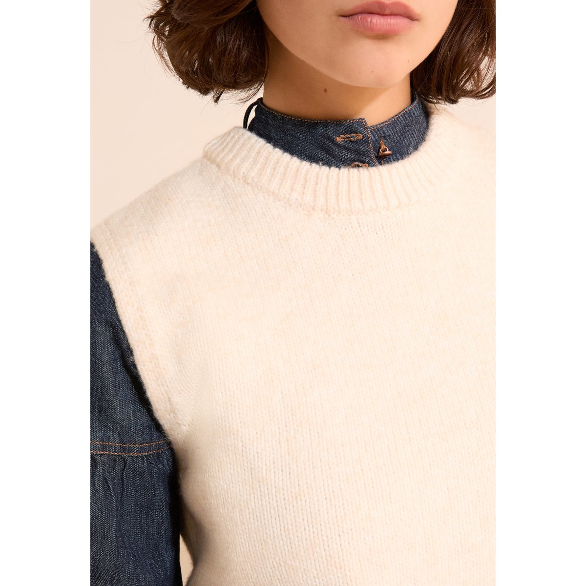 Pull sans manches à col rond SISSI SM taupe, ETAM