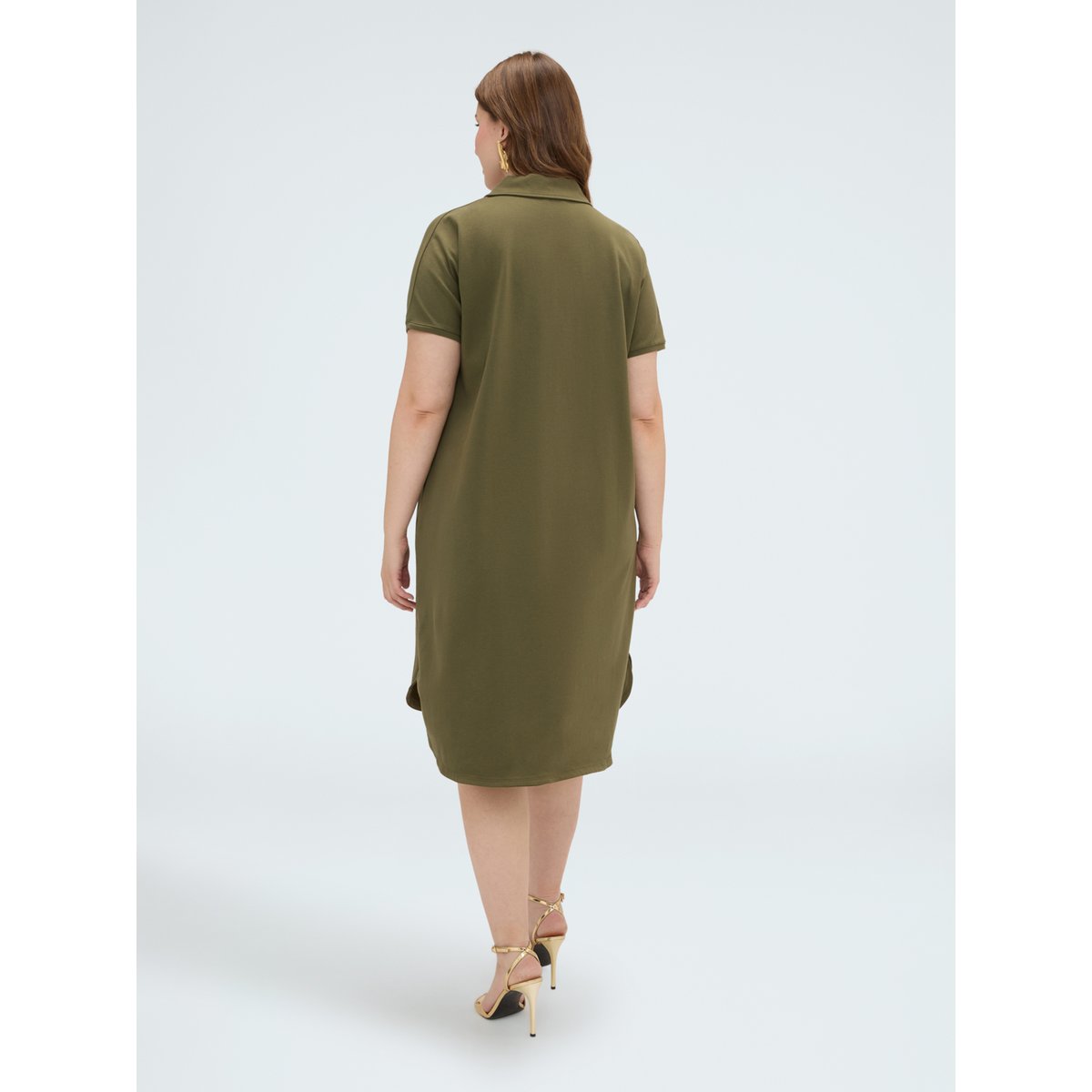 Robe avec col polo et bouton bijou verde militare, FIORELLA RUBINO