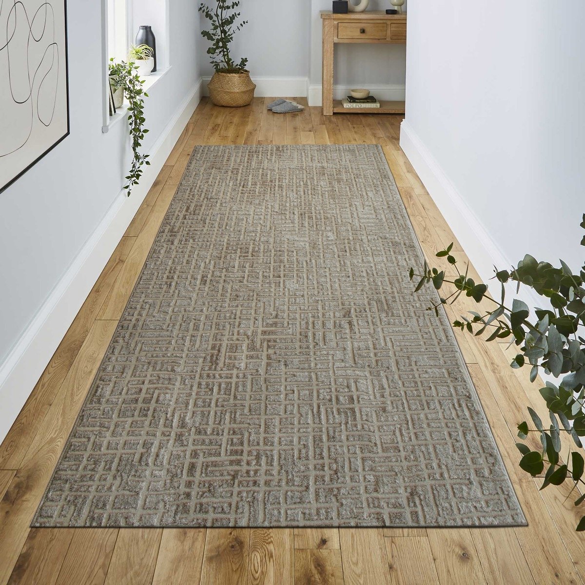 Tapis de salon moderne motif géométrique GOYAVE PRINT beige, THE DECO FACTORY