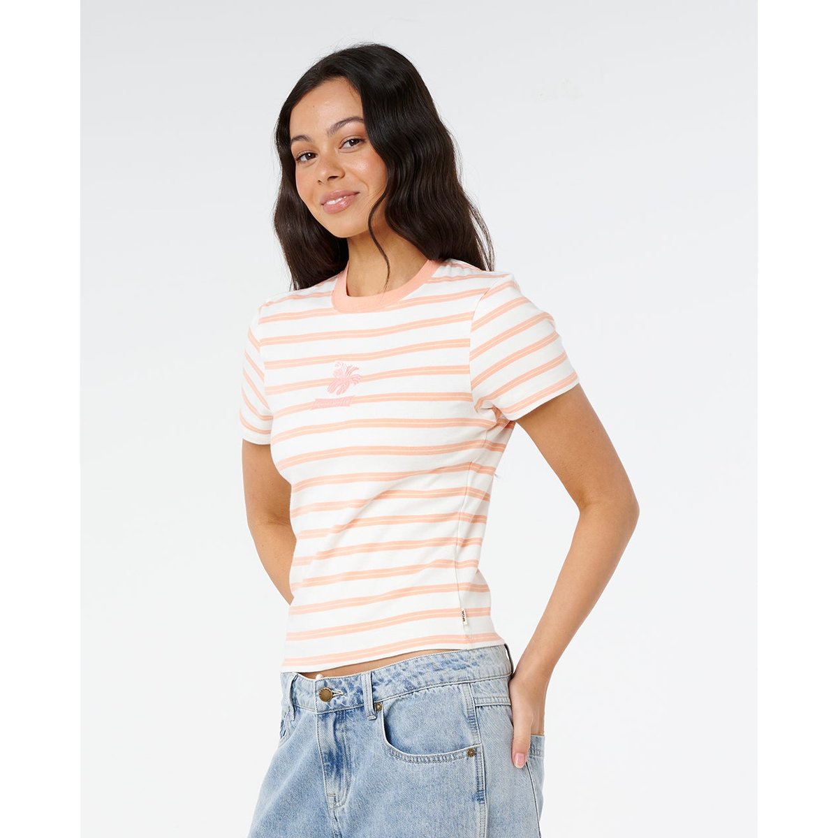 T-shirt ajusté Half Moon Bay rayures papaye, RIP CURL