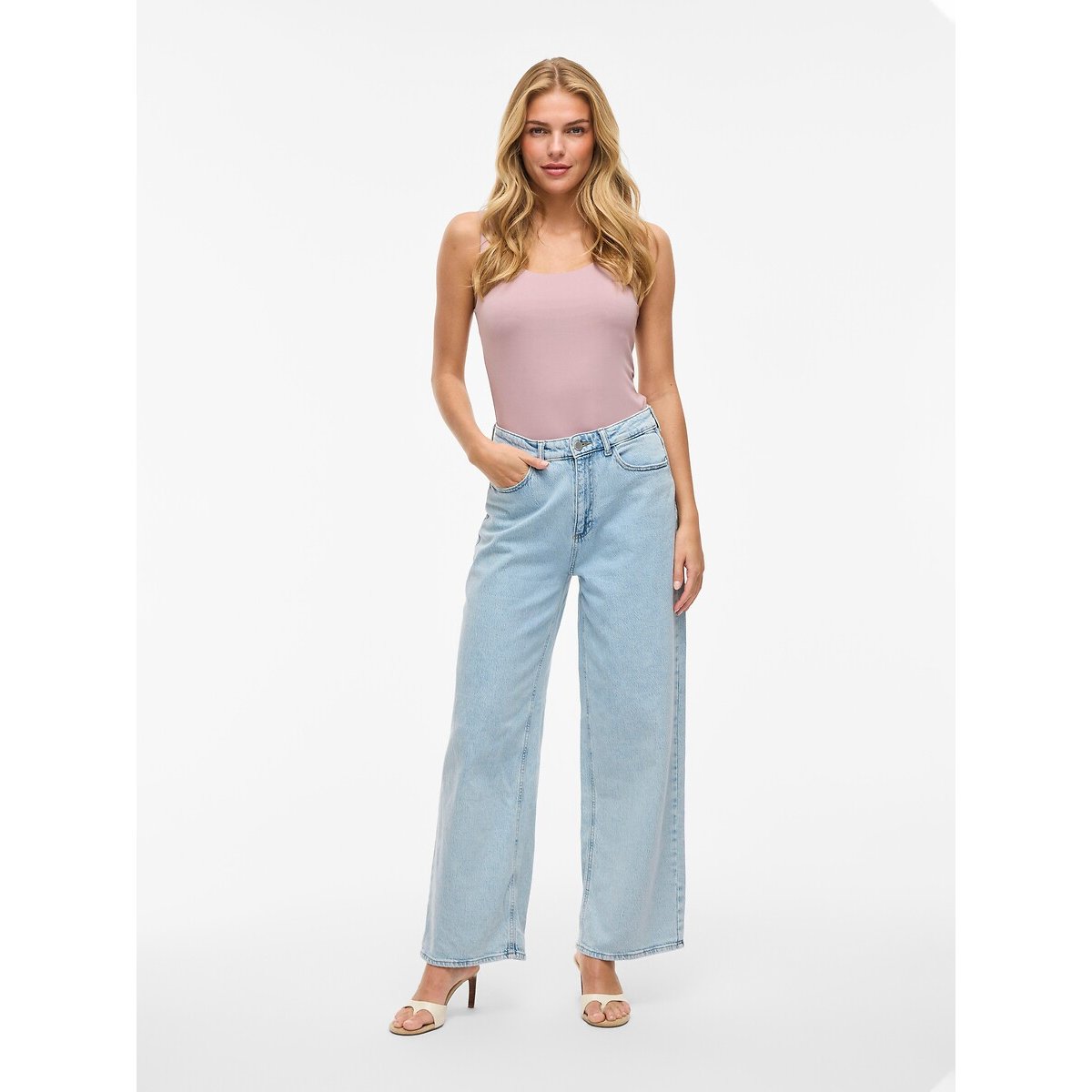 Jean large, taille haute light blue denim, VILA