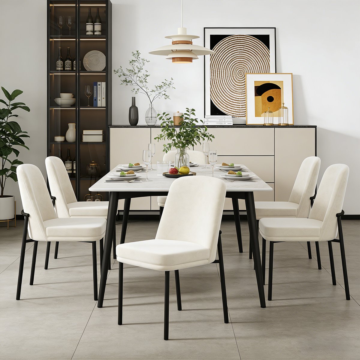Lot de 6 chaises de salle à manger en velours avec pieds métal, DUORAUC beige, MEUBLES COSY