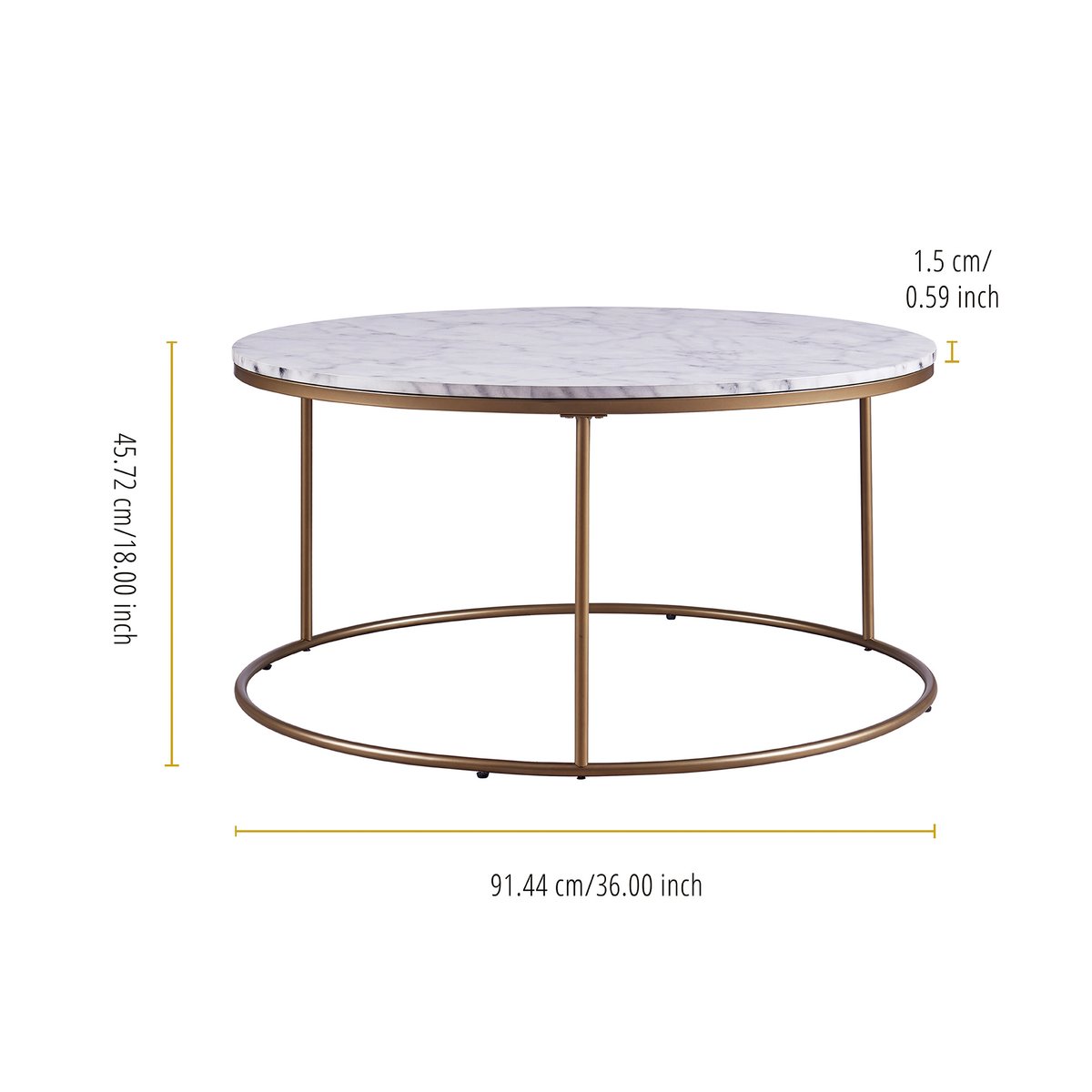 Grande table basse ronde effet marbre avec pieds dorés, Blanc, MARMO couleur unique, TEAMSON HOME