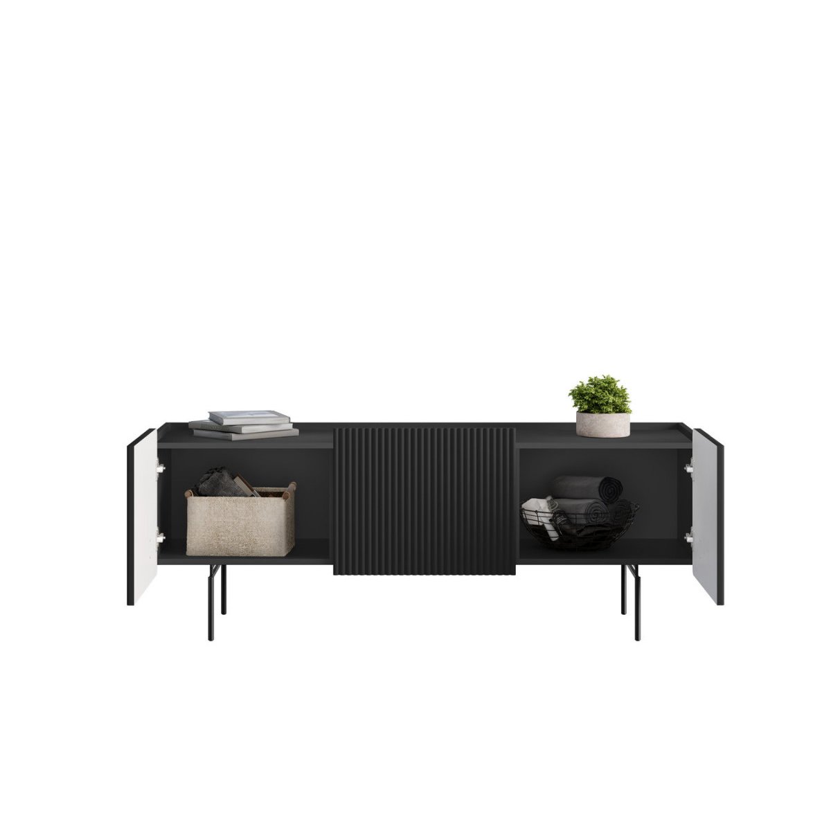 Meuble TV 150 cm panneaux de particules et MDF, MATHILDE noir, BOBOCHIC