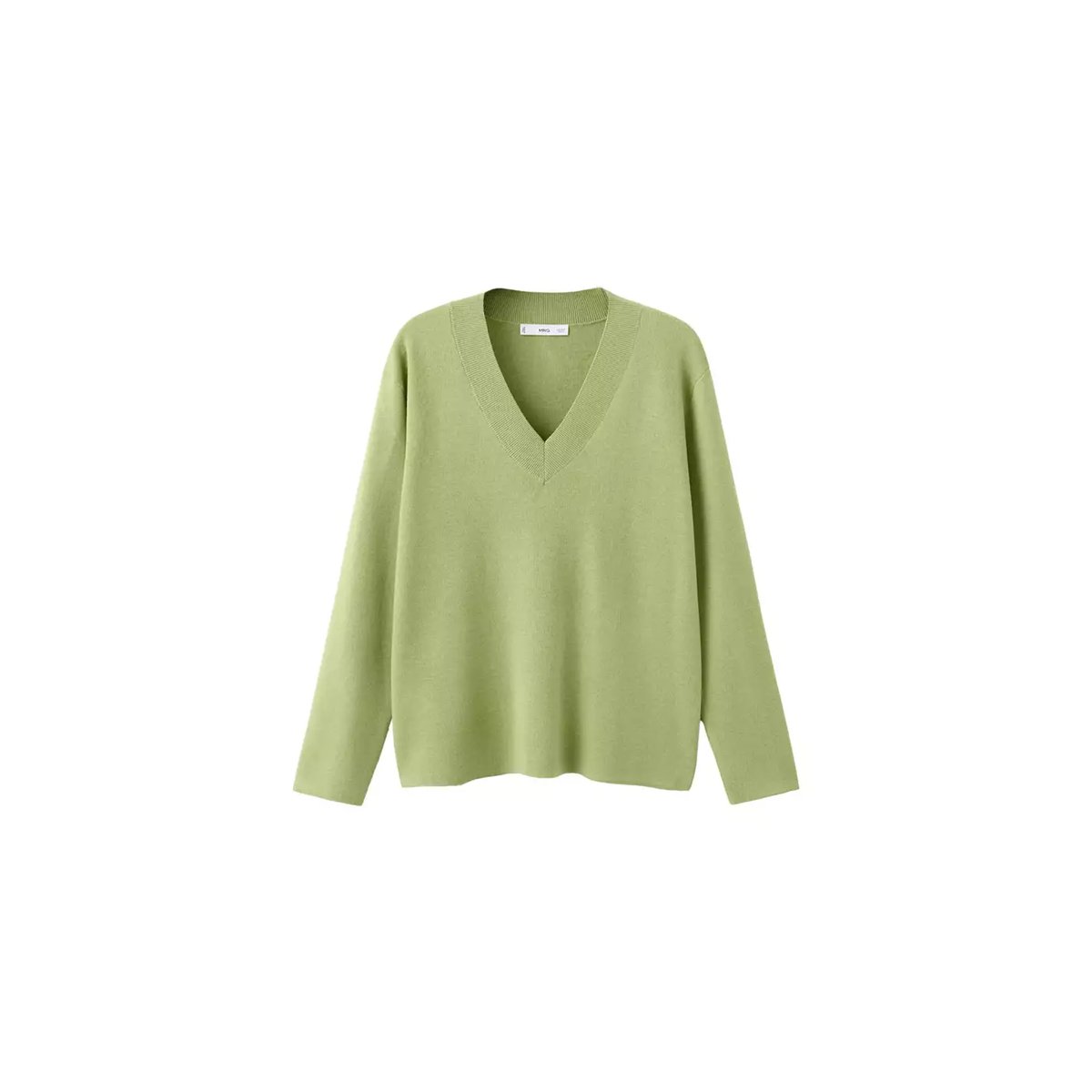 Pull-over maille col en V vert, MANGO