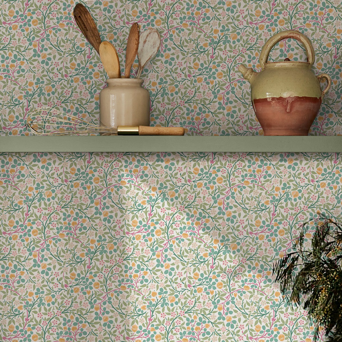 Papier peint fleuri Clover Spring Garden vert, rose, orange, WILLIAM MORRIS AT HOME