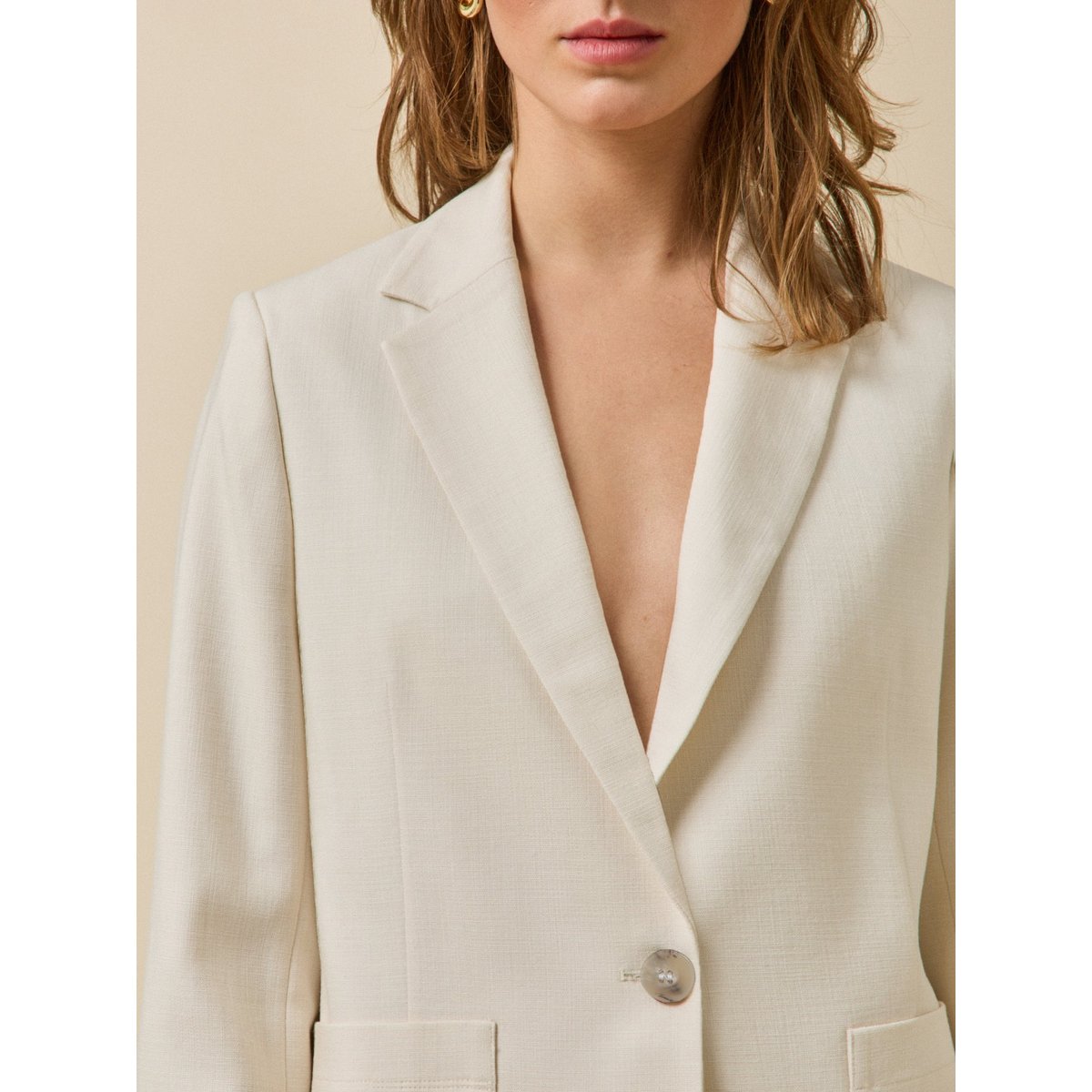 Veste tailleur tissu natté cérémonie ecru, CYRILLUS