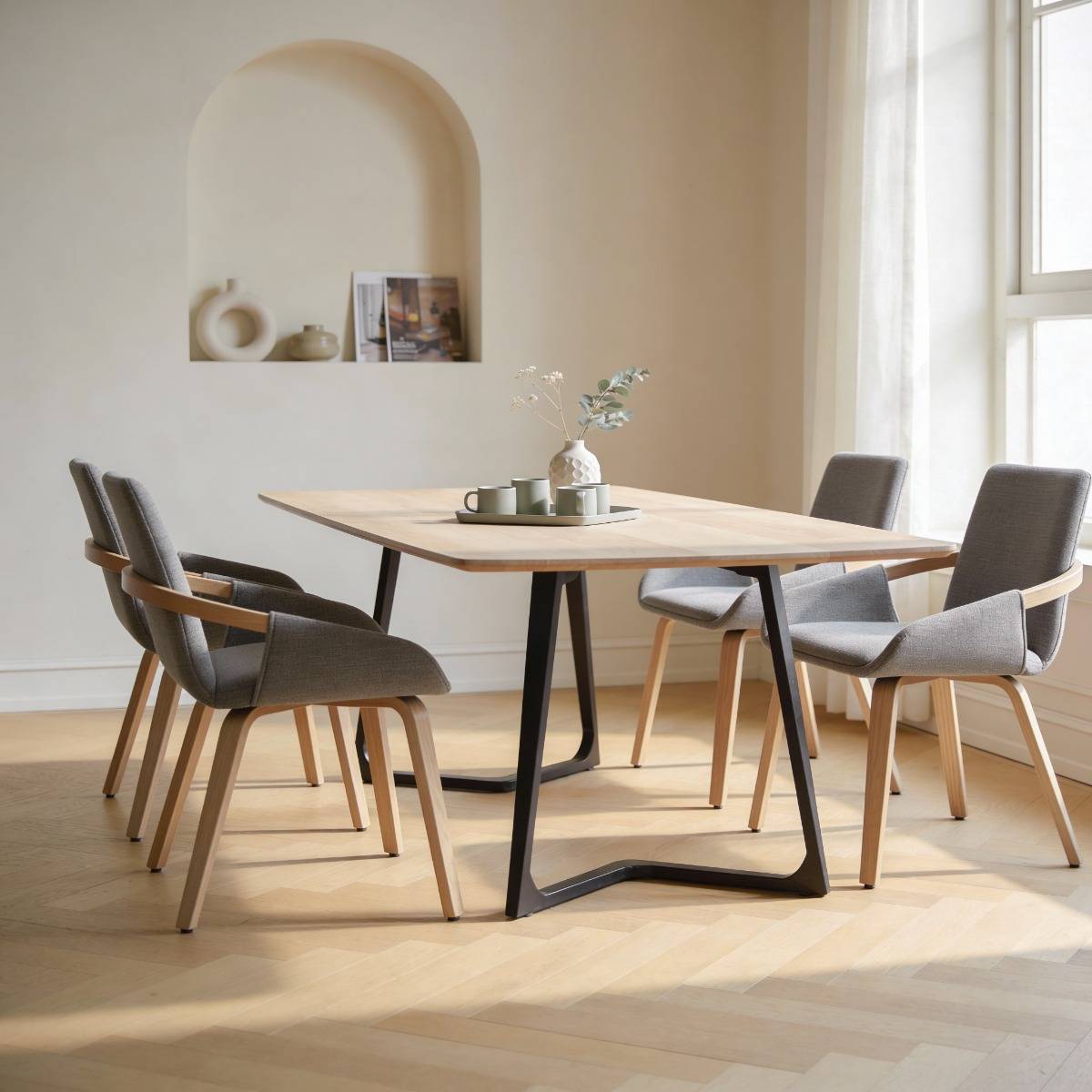 Lot de 2 chaises en tissu CALWEN gris, MADE IN MEUBLES