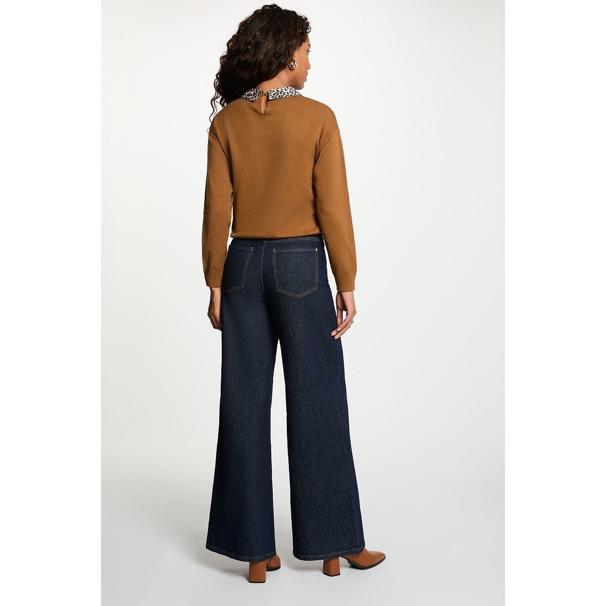 Pull avec col chemise imprimé léopard marron, MORGAN