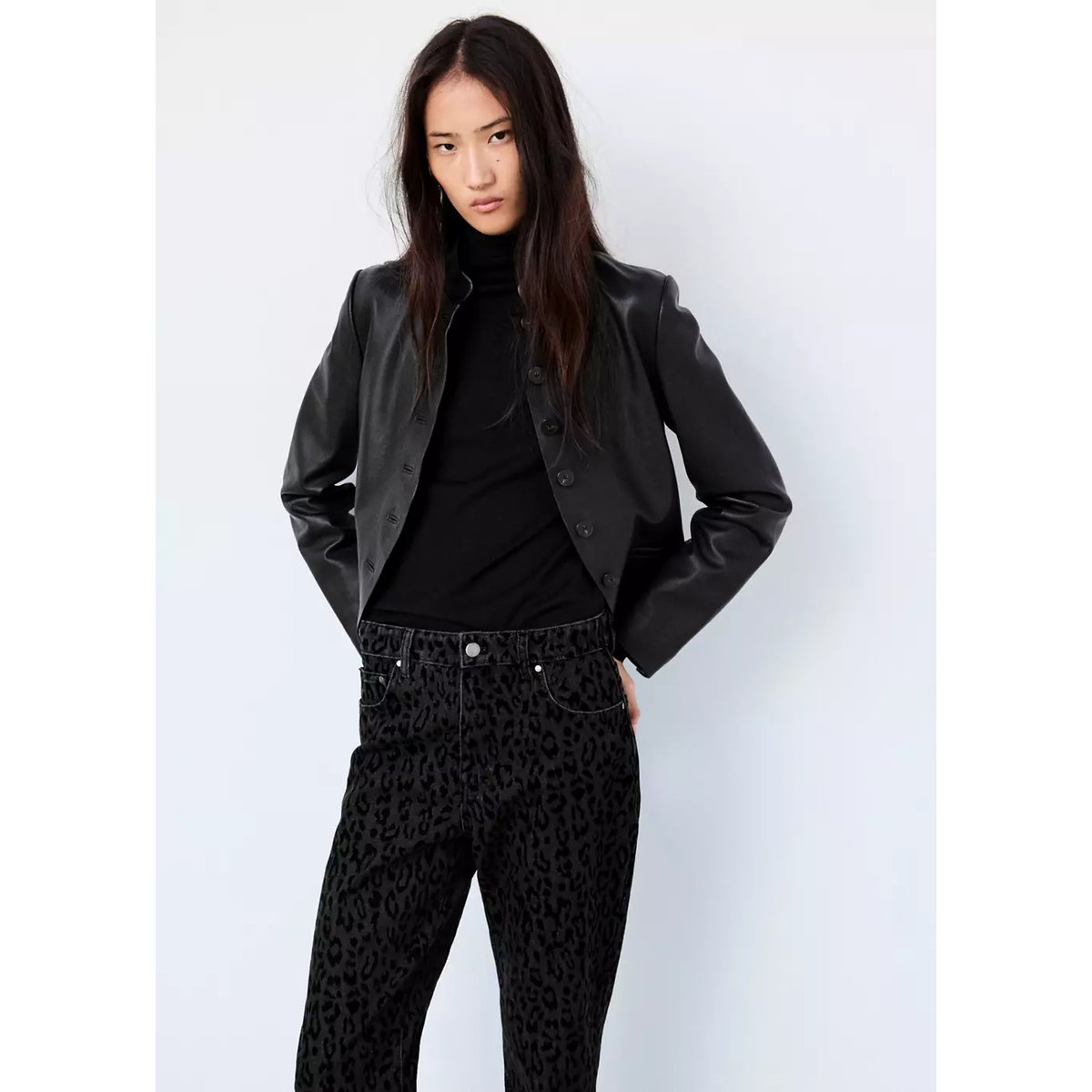 Jean droit imprimé gris denim, MANGO