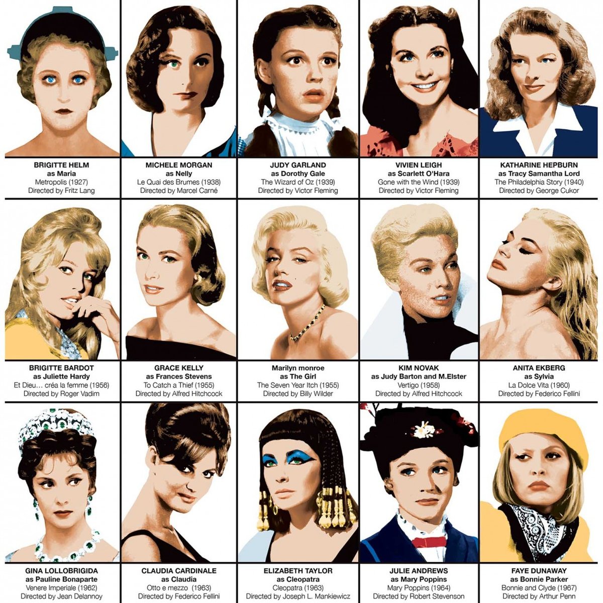 Affiche d'art - Legendary actresses chronology - Olivier Bourdereau affiche d'art, WALL EDITIONS