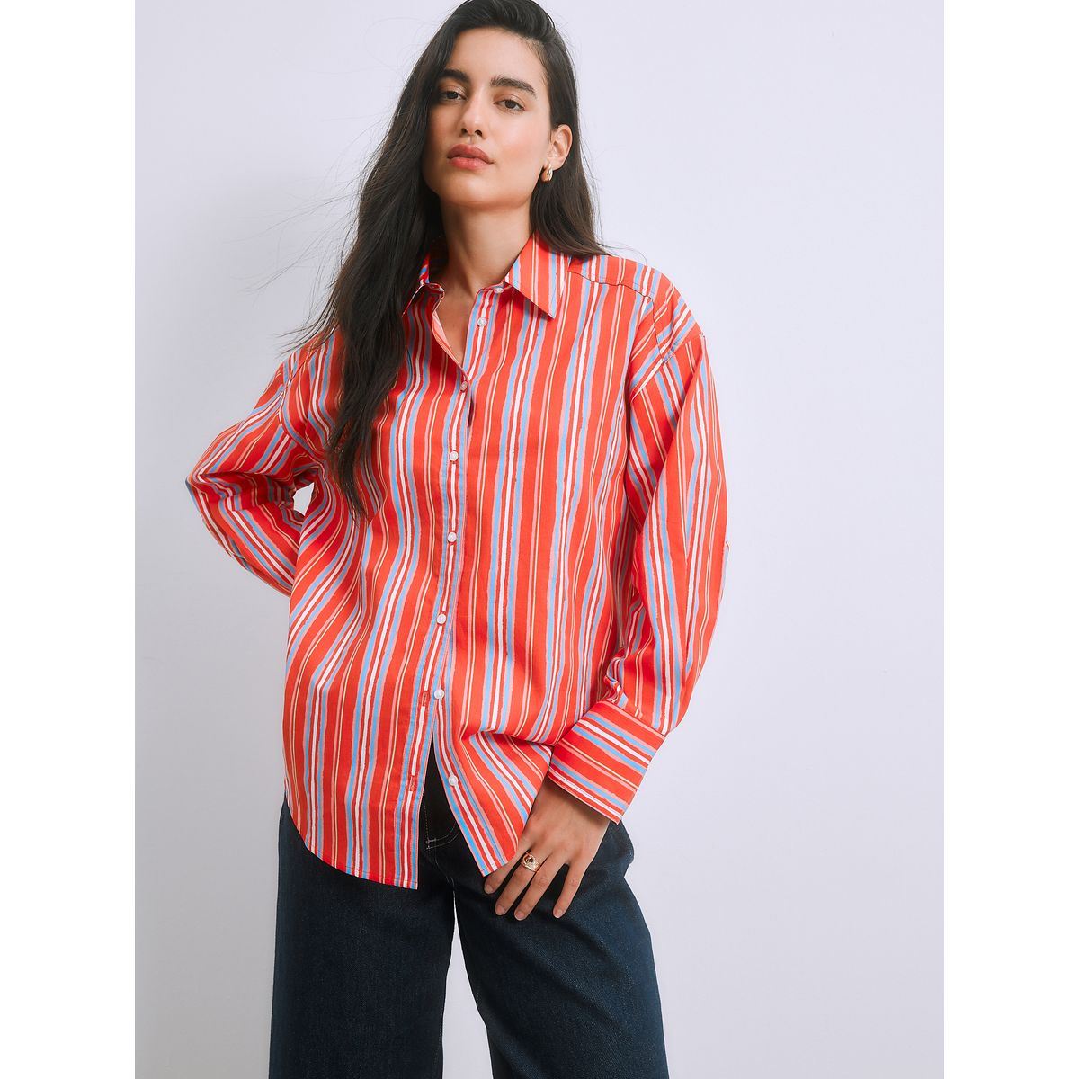 Chemise boyfriend oversize rayures rouges multicolores, NEXT