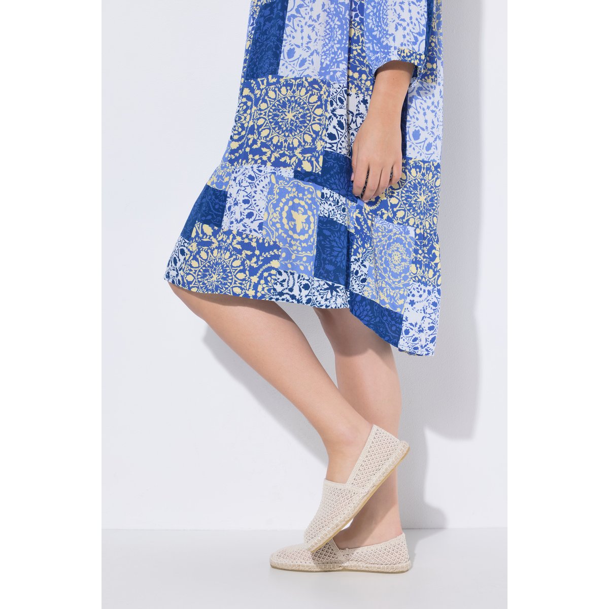 Robe coupe évasée, motif mosaïque bleu, ULLA POPKEN