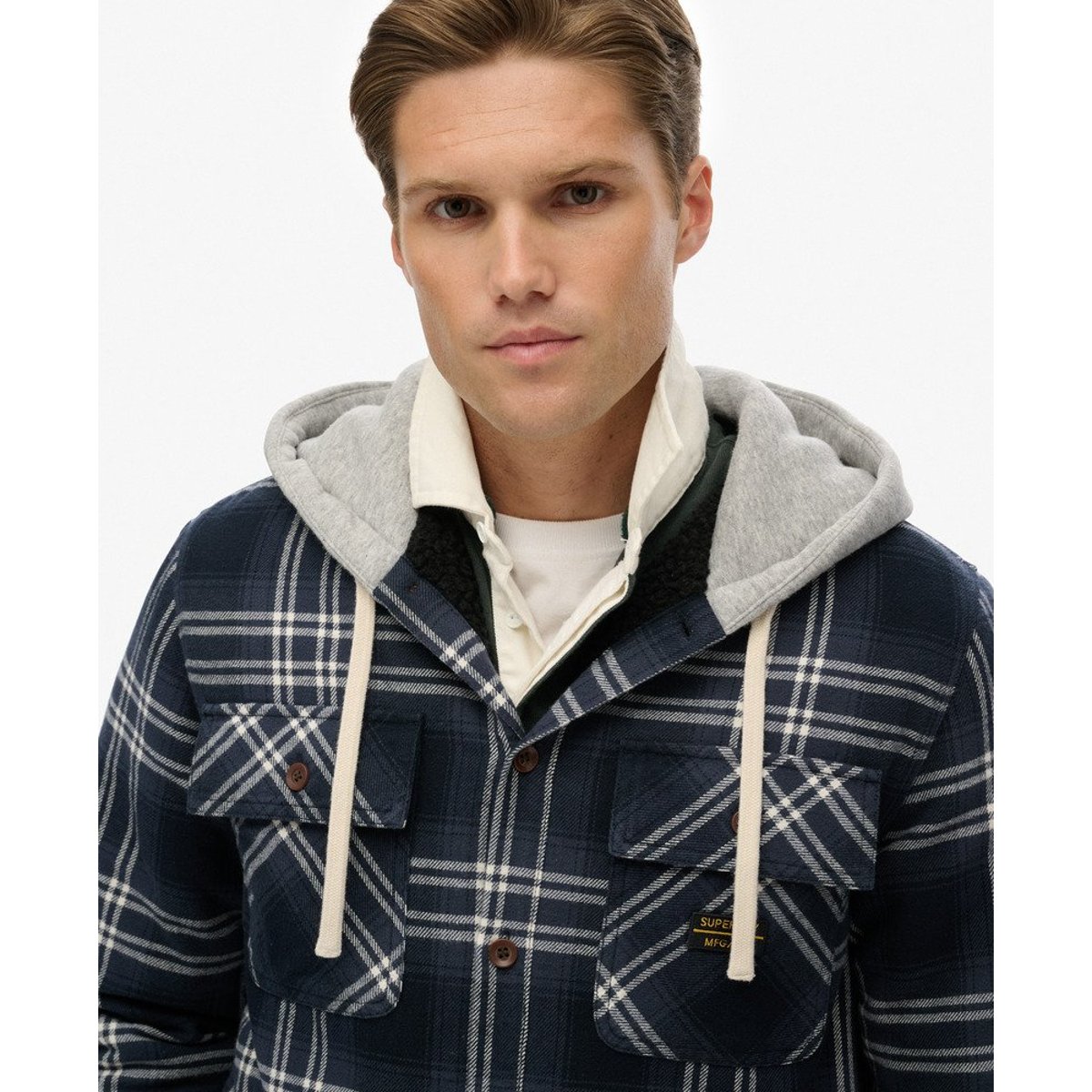Chemise à capuche et à carreaux Surplus bleu marine à carreaux, SUPERDRY