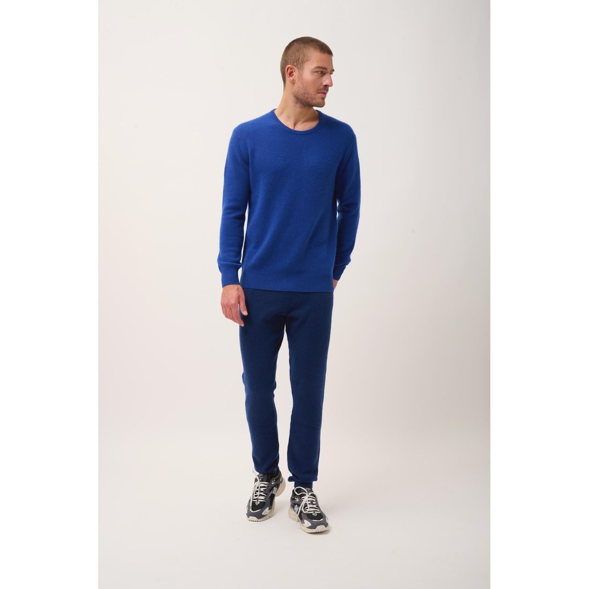 Pull Col Rond 4 Fils Outremer Gabin bleu foncé, JUST CASHMERE