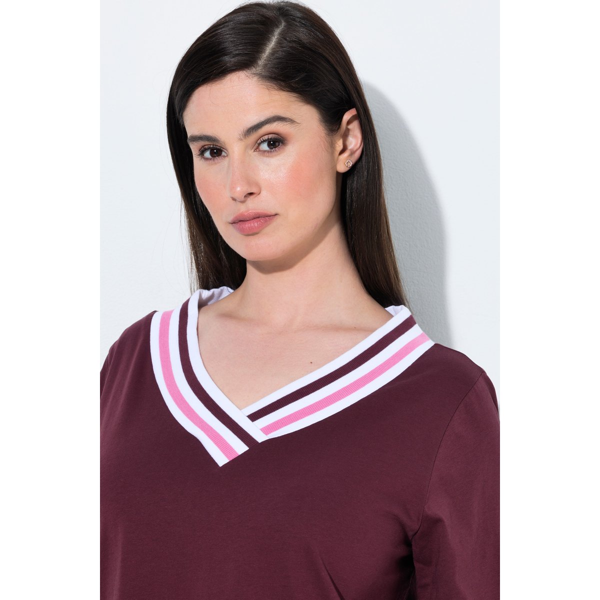 Pyjama à col V et manches 3/4 rouge vin foncé, ULLA POPKEN