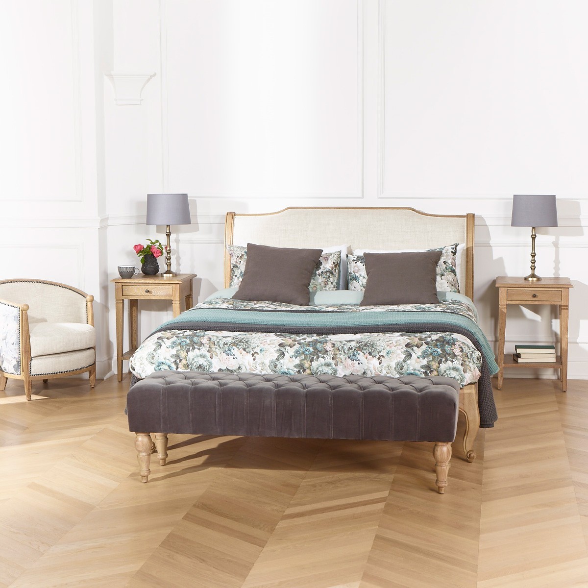 Lit 160x200 en chêne et lin premium ELIZA marron, ROBIN DES BOIS