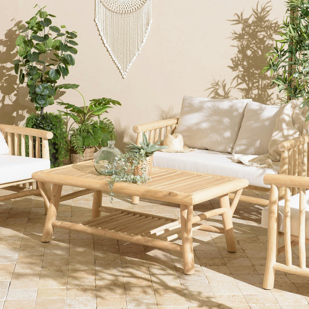 Table basse double plateau rondins de teck naturel MANAK bois naturel, PIER IMPORT
