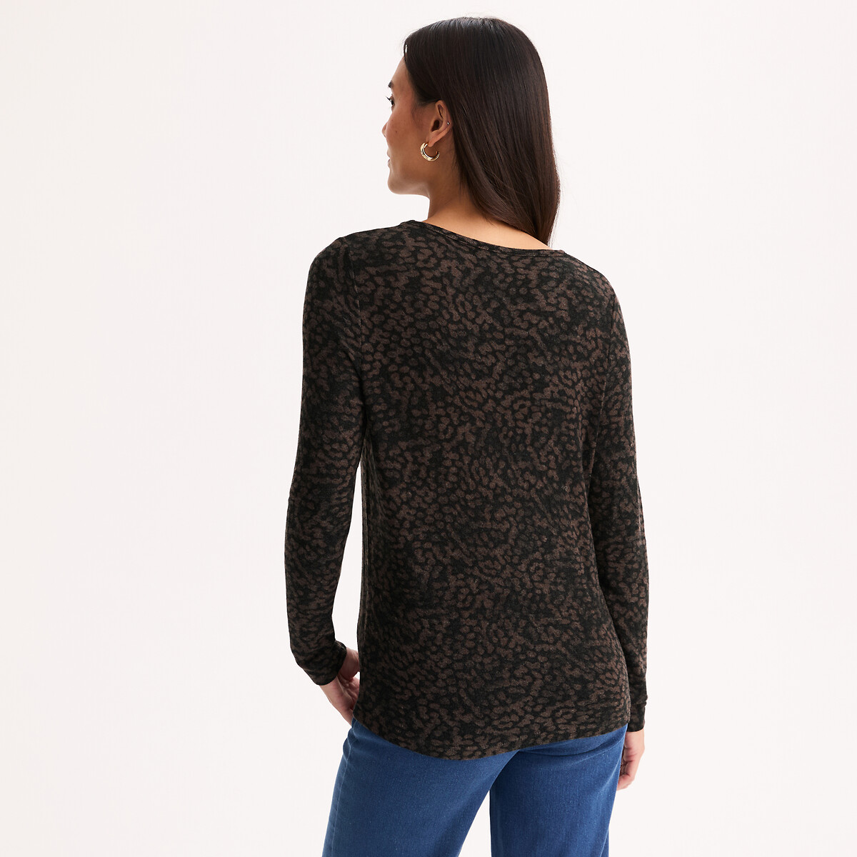T-shirt chaud, col rond manches longues, imprimé animalier imprimé animalier, ANNE WEYBURN
