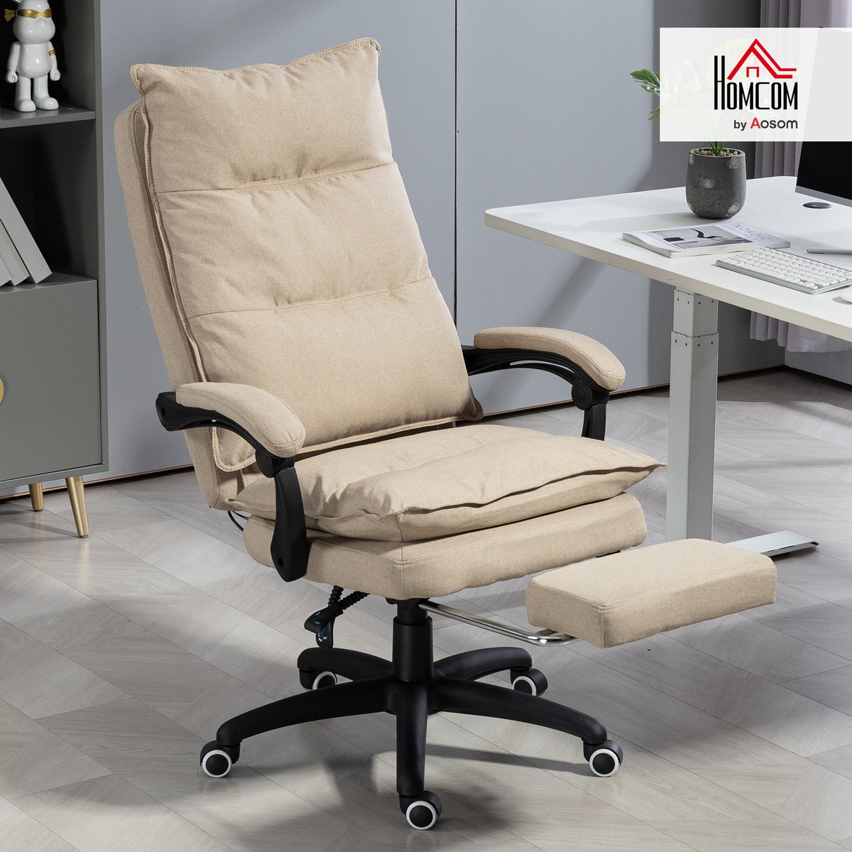 Fauteuil de bureau avec fonction massage Lin beige, HOMCOM