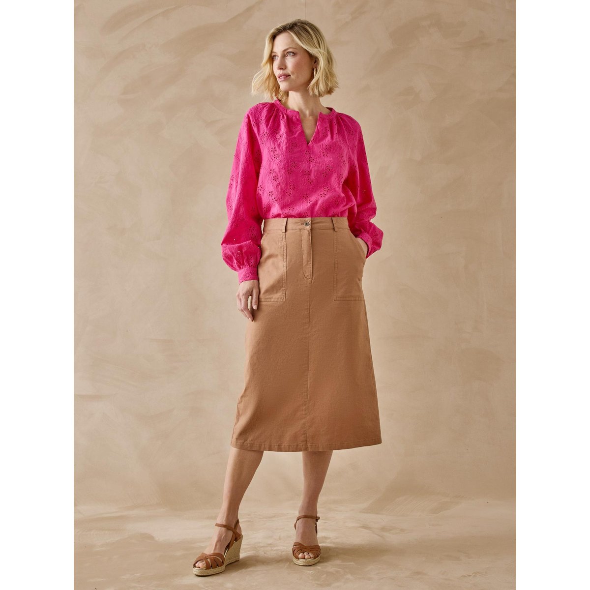 Jupes poches cargo avec lin camel, DAXON