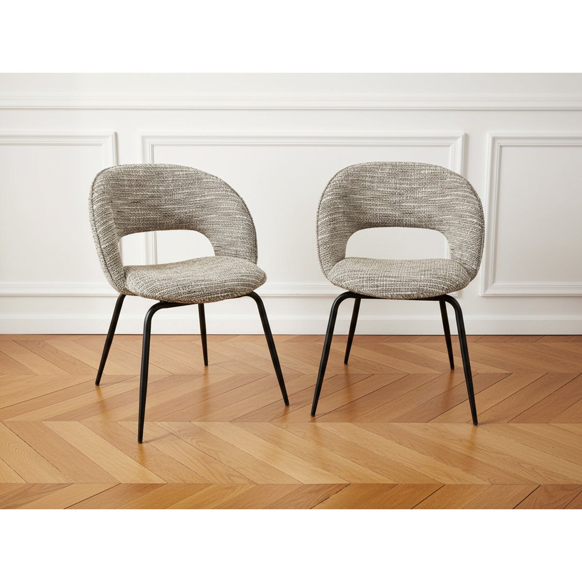 Lot de 2 chaises tissu texturé, DOMI gris, BOBOCHIC
