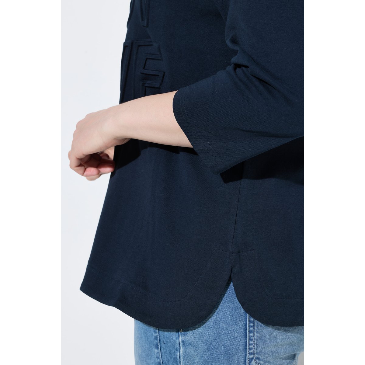 Sweat-shirt à capuche, motif et manches 3/4 marine, ULLA POPKEN
